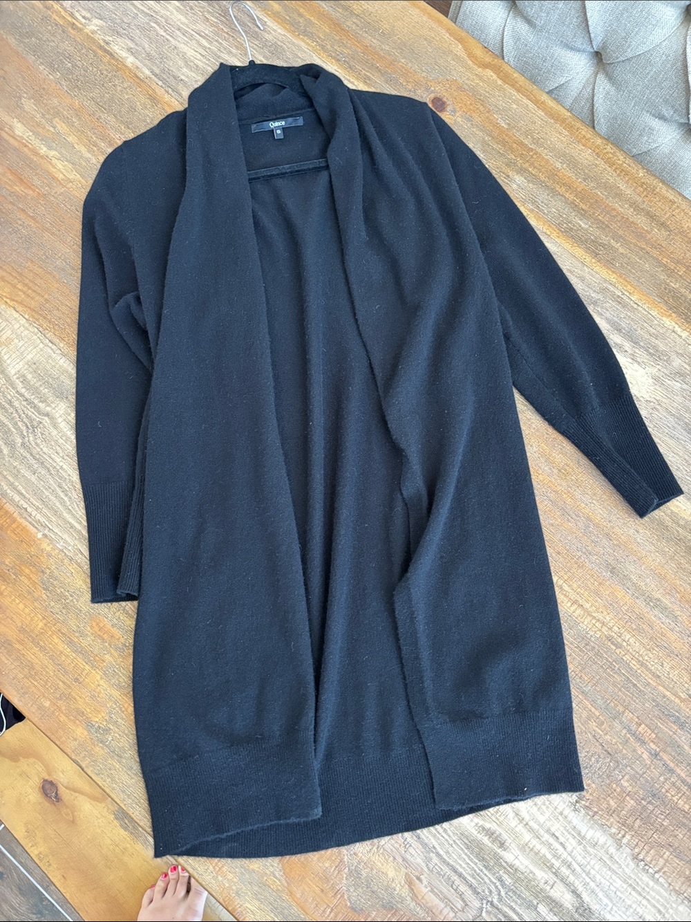 Quince Black Cashmere Long Open-Front Cardigan